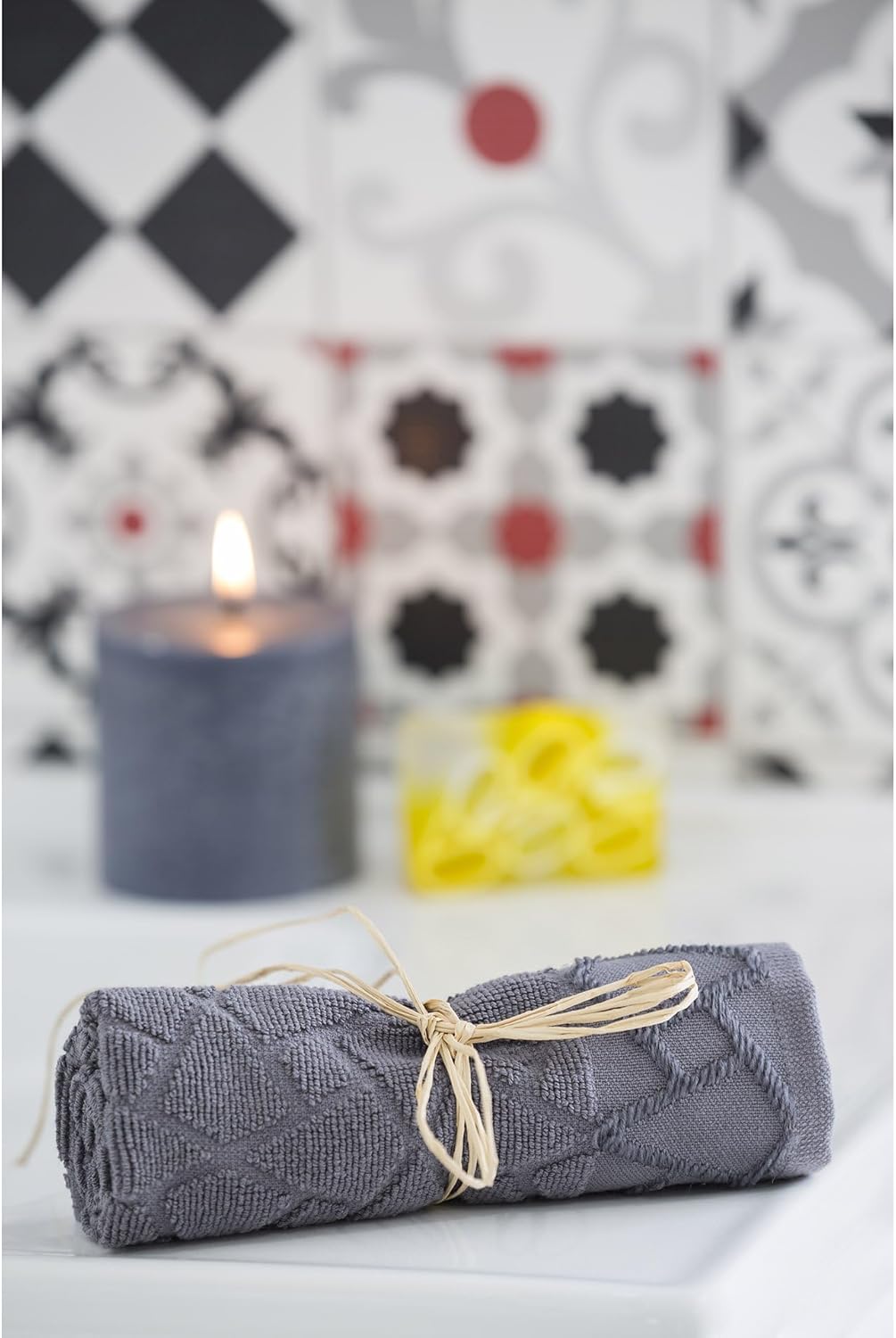 Bathroom Gift Set - Luxury Beauty & Personal Care Bath Kit of 5 - Bath Set Includes 100% Cotton Hand Towel, Fingertip Towel, Wash Cloth, French Vanilla Scented Candle & Jasmine Soap Bar - Image 8