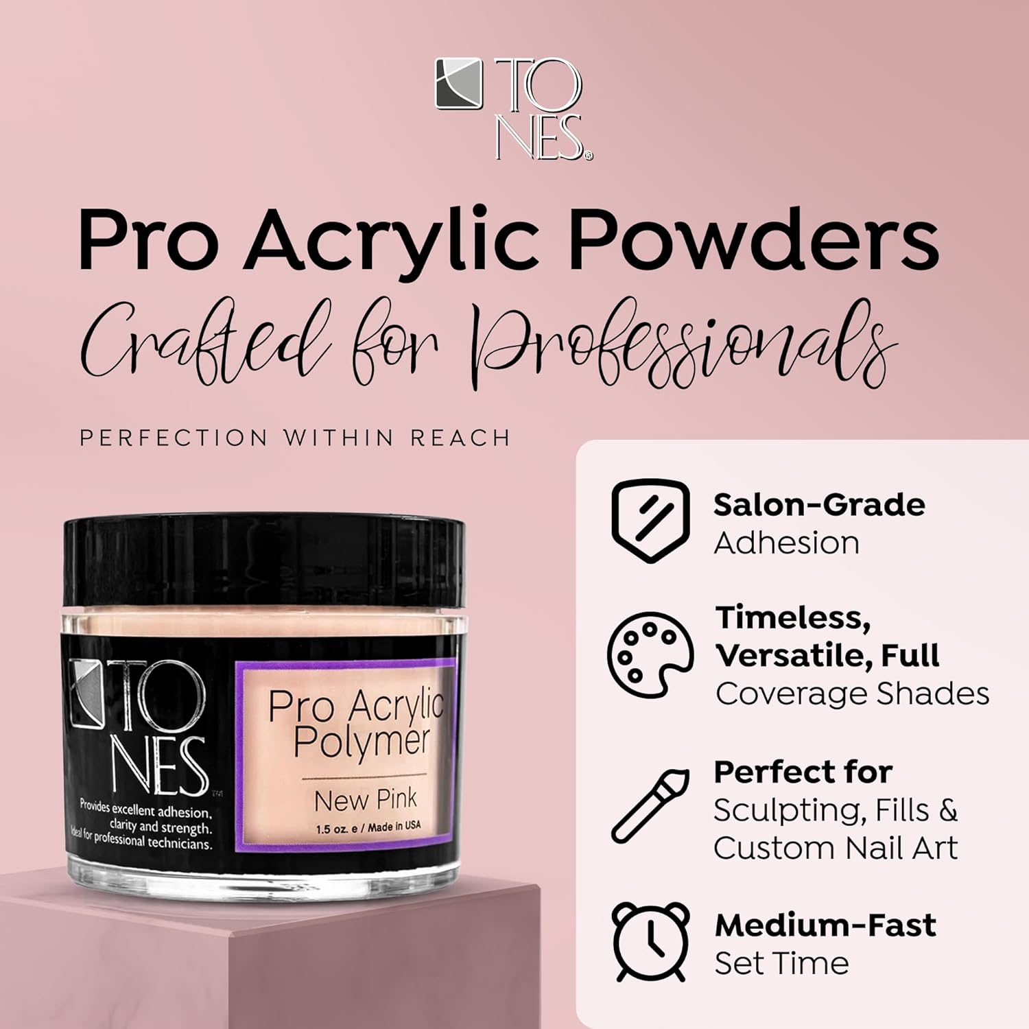 Tones Pro Acrylic Powder New Pink - Premium Nail Powder for Professional Nail Design, Sculpting, and Building - Salon-Quality Supplies (3.5 Fl Oz) - Image 2