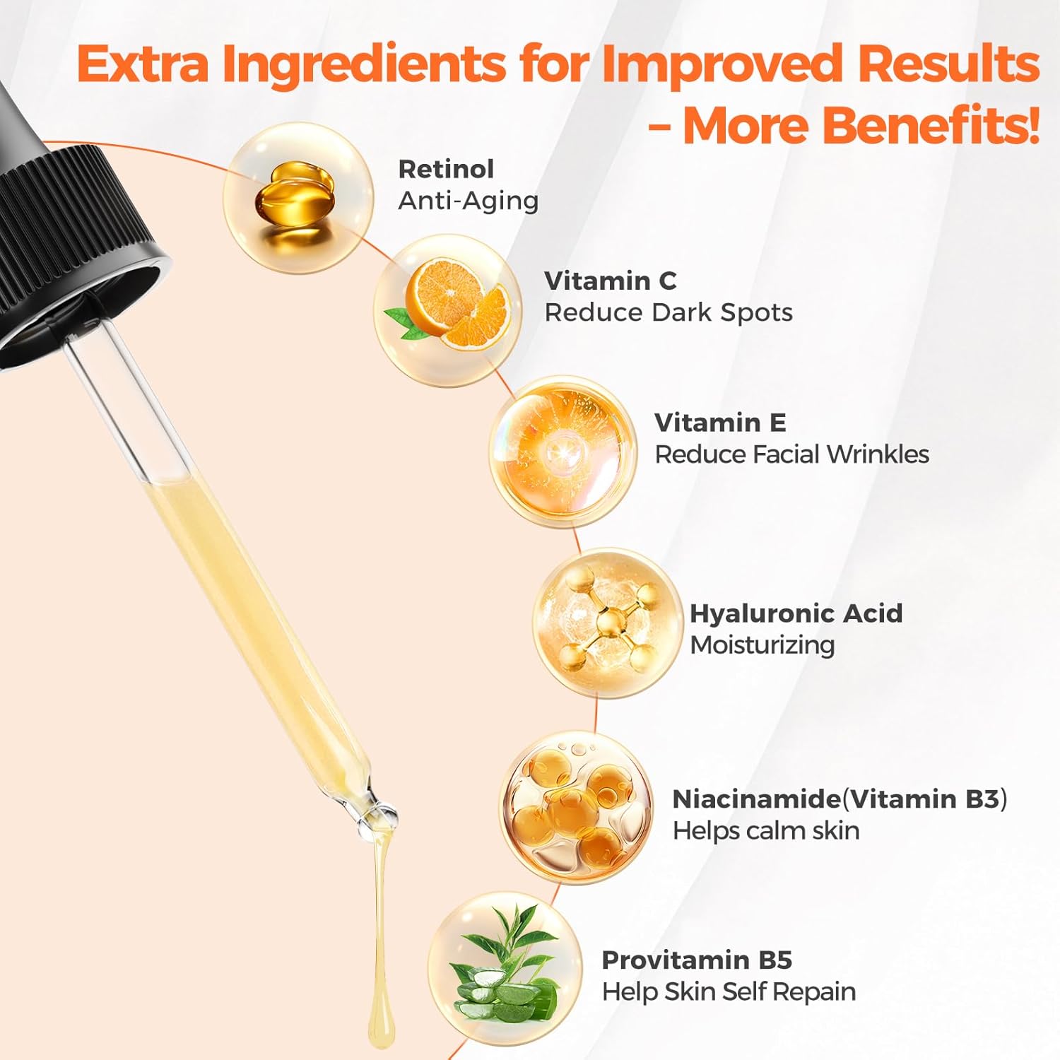 Retinol Serum for Face 2.5%, B5 Resurfacing Retinol Serum with Vitamin C, Vitamin E, Hyaluronic Acid, Niacinamide, Peptide for Anti-Aging, Wrinkle Smoothing, Dark Spot Corrector, Brighten Dullness - Image 3