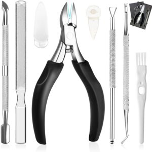 8PCS Toe Nail Clippers for Ingrown or Thick Toenails, Professional Fingernail Remover Trimmer Pedicure Tool Set, Premium Stainless Steel Nail Cuticle Pusher Ingrown Toenail File and Lifter for Seniors