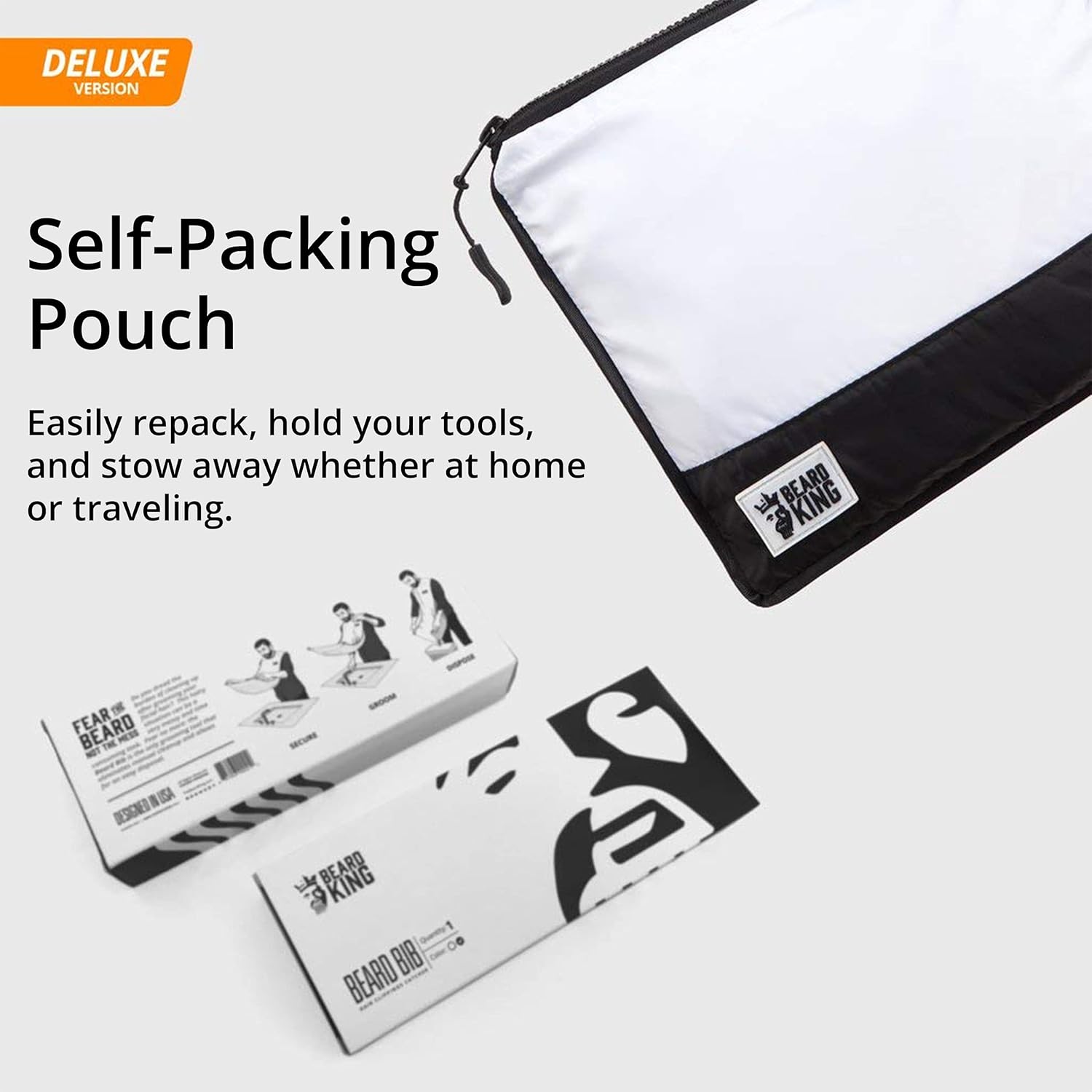 Beard King Beard Bib Apron - Shaving Set for Dad - As Seen on Shark Tank - Men's Hair Catcher for Shaving - Grooming Accessories - Packing Pouch, White - Image 8