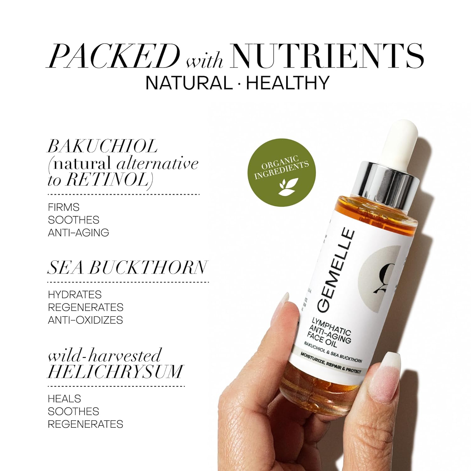 GEMELLE Lymphatic Anti-Aging Face Oil | 10x Award Winner | Vitamin C,E,A | Moisturize, Repair & Protect | Premium Natural Botanical Oil | Use with Face Massage, Lymphatic Drainage Massager - 30ml - Image 4