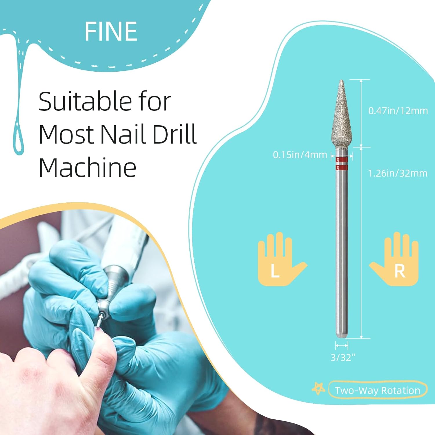 4mm Long Bud Cuticle Clean Nail Drill Bit, 5Pcs/Set Russian Diamond Nail Bits Professional Safety Under Nail Cleaner Burr for Cuticle Dead Skin, Electric Nails Drill Accessories, Fine - Image 4