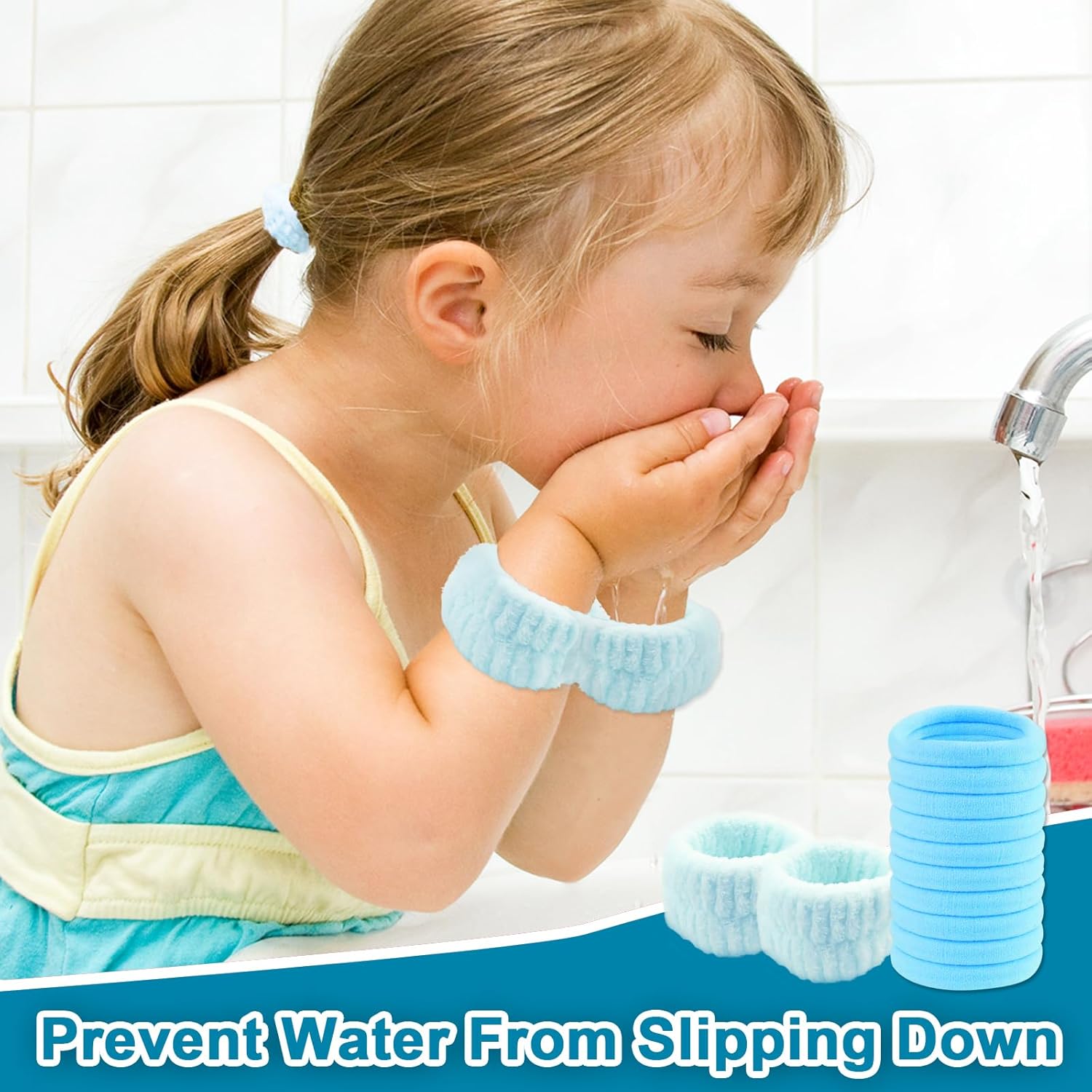 16 Pcs Face Wash Headband Wristband Hair Clips Ponytail Holders Set for Women, Soft Spa Bowknot Headband, Plastic Claw Clips, Elastics Hair Tie for Facial Skincare Makeup (Blue, M) - Image 7