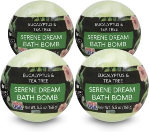 Nature’s Beauty Eucalyptus & Tea Tree Bath Bomb Multi-Pack- Natural Hand Crafted, Non-Staining, Luxury Fizzy Spa Bomb, Sooth + Restore Skin, Made w/Coconut Oil & Witch Hazel, 5.5oz (4 Pack)