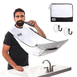 Beard King Beard Bib Apron – Shaving Set for Dad – As Seen on Shark Tank – Men’s Hair Catcher for Shaving – Grooming Accessories – Packing Pouch, White