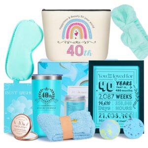 40th Birthday Gifts for Women – Luxury Spa Gift Basket with Tumbler, Candle, Bath Bombs, Socks & More – Self Care Set for Wife, Mom, Sister, Friends – 12 PCS Relaxation Gifts Box