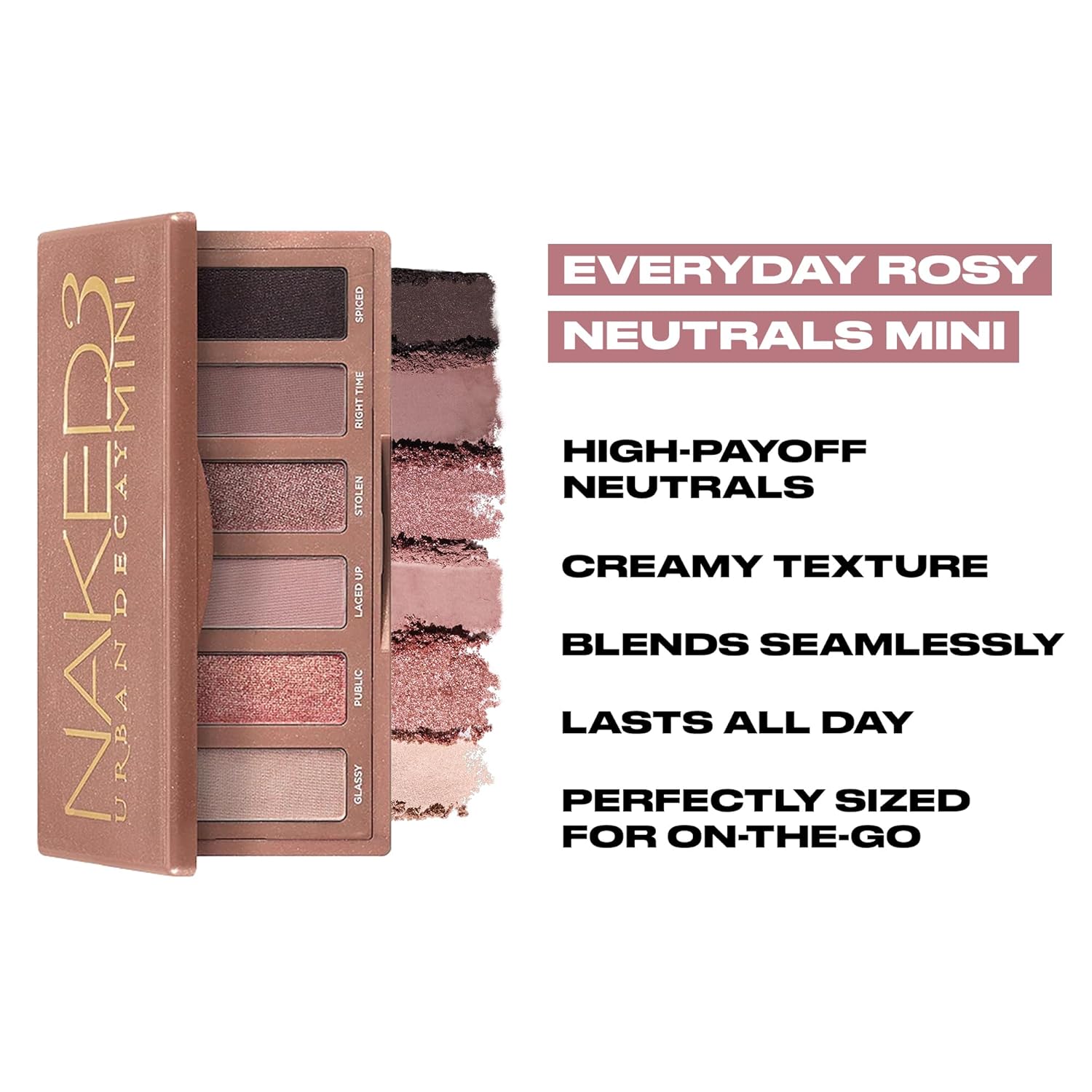 URBAN DECAY Naked 3 Mini Eyeshadow Palette - 6 Soft Pink Shadows, Matte & Shimmer Finishes, Ultra-Blendable Everyday Rosy Neutrals, Long-lasting Wear, Travel Makeup with Mirror - Image 5