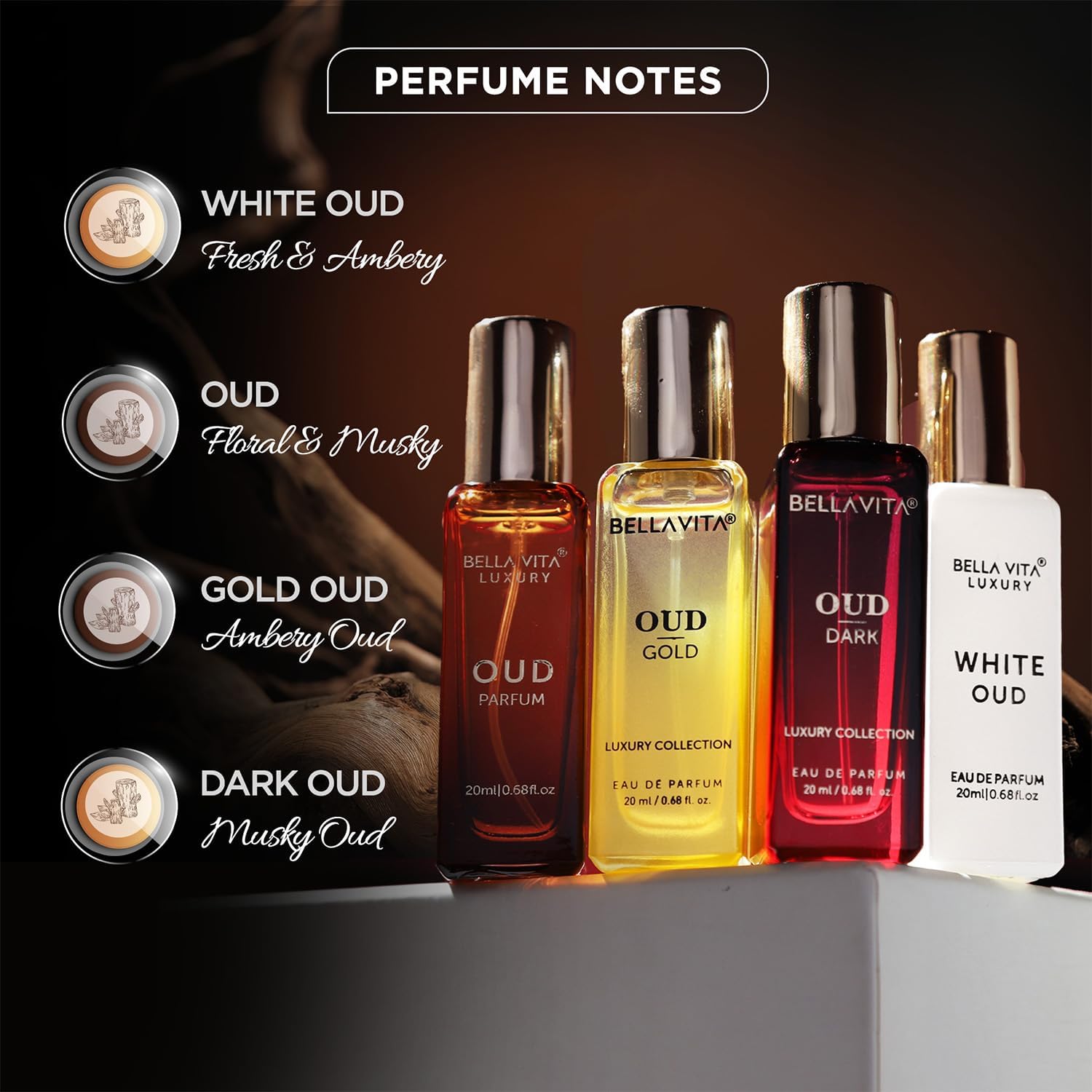 BellaVita Luxury OUD Experience Gift Set (4x20ml) – Premium Arabic Unisex Perfumes | Includes Gold, Dark & White OUD | Notes of Caramel, Orris, Vetiver & Citrus - Image 6