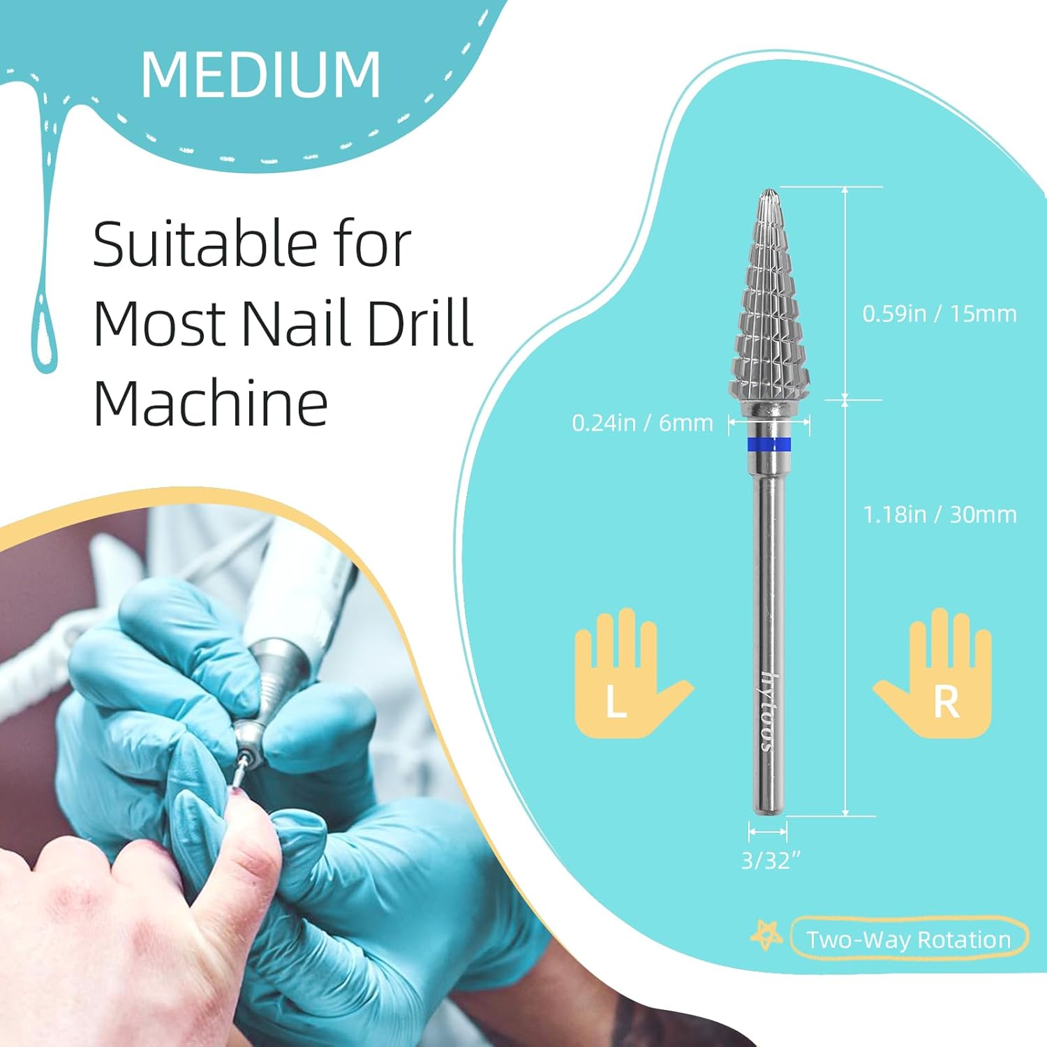 Straight Cut Cone Nail Drill Bits, Professional 15mm Taper Nail Bit, 3/32" 2 Way Carbide Drill Bits for Nails, Gel Polish Manicure Electric Drill Accessories Removal Tools (M) - Image 4