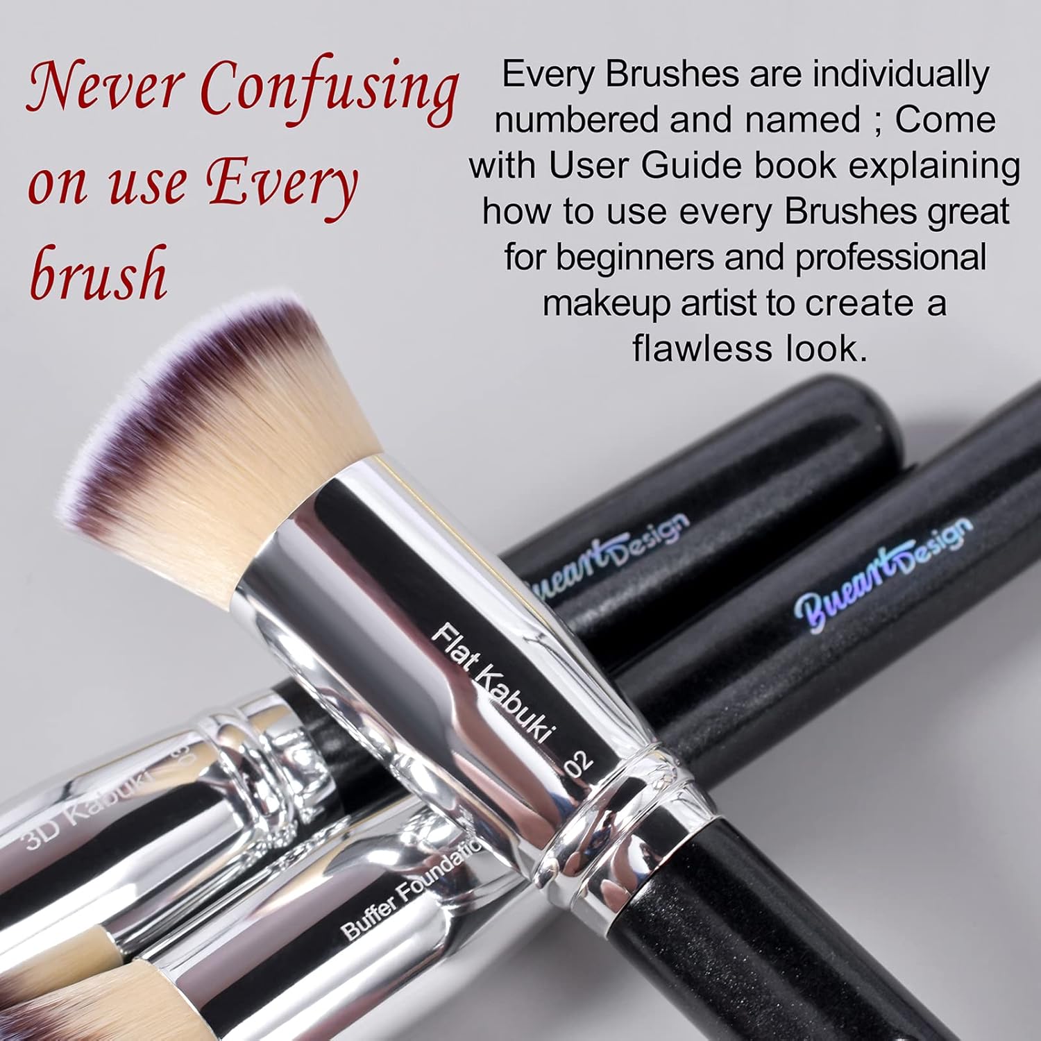 Bueart Design 16Pcs Ultra soft Essential Makeup Brushes set Professional makeup brush set with Premium vegan Hair for Foundation concealer eyeshadow face Contour Blush (16Pcs Pearl Black) - Image 5