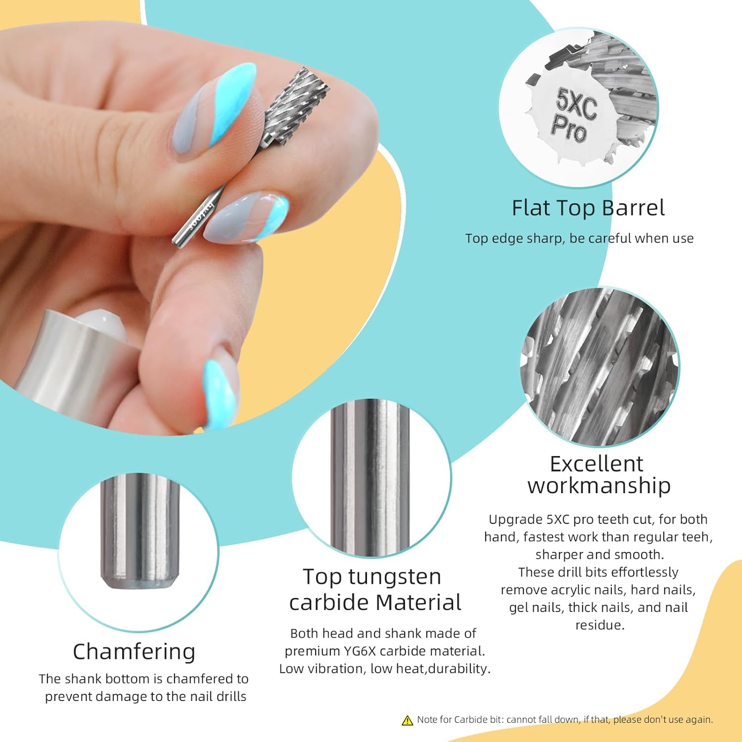 5XC PRO Large Barrel Nail Drill Bits, 6.6mm Flat Top Professional Acrylic Gel Removal Drill Bit for Nails, 2 Way 3/32" Electric efile Manicure Nail Accessories Tool - Image 4