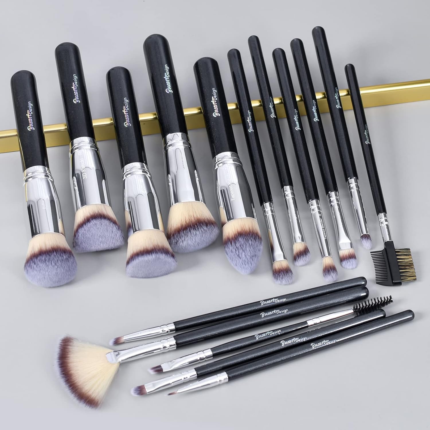 Bueart Design 16Pcs Ultra soft Essential Makeup Brushes set Professional makeup brush set with Premium vegan Hair for Foundation concealer eyeshadow face Contour Blush (16Pcs Pearl Black) - Image 4