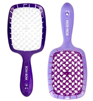 BOM BOM 2 Unit Kit, Wet And Dry Vented Detangling Hair Brush For All Hair Types, Light Weight Hairbrush, Scalp Massage Brush (Purple)