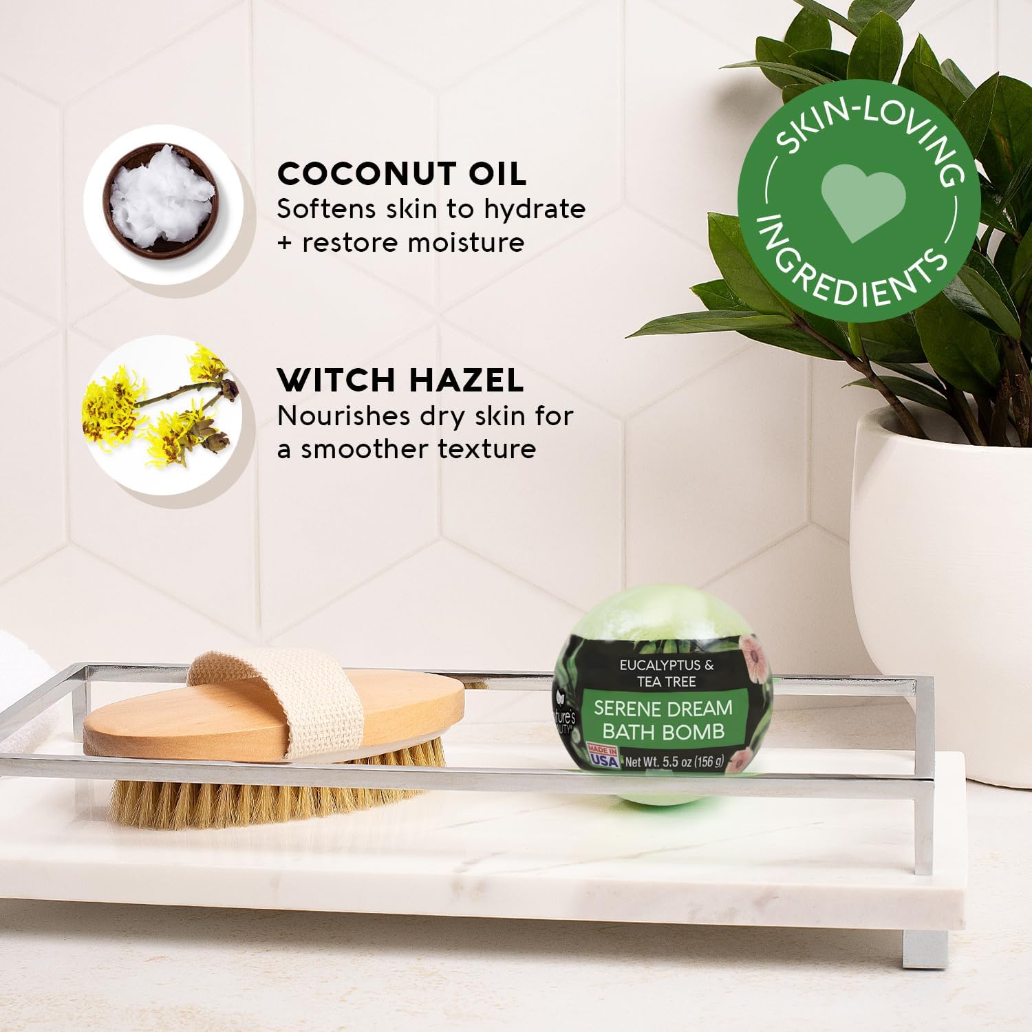 Nature's Beauty Eucalyptus & Tea Tree Bath Bomb Multi-Pack- Natural Hand Crafted, Non-Staining, Luxury Fizzy Spa Bomb, Sooth + Restore Skin, Made w/Coconut Oil & Witch Hazel, 5.5oz (4 Pack) - Image 2