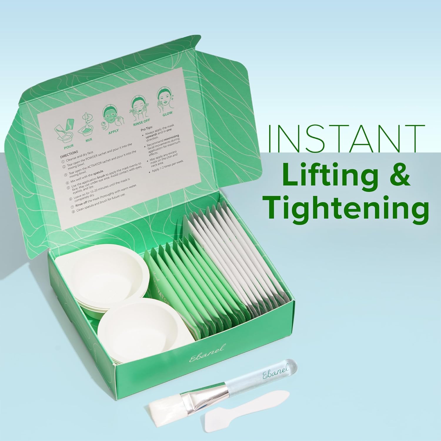 Ebanel Collagen Peptides Wash-Off Face Mask Set, 8 Pack Instant Skin Tightening and Lifting Masks, Brightening Face Mask with Niacinamide, Glutathione, Hyaluronic Acid, Vitamin C, Cica, B5, Albumen - Image 8