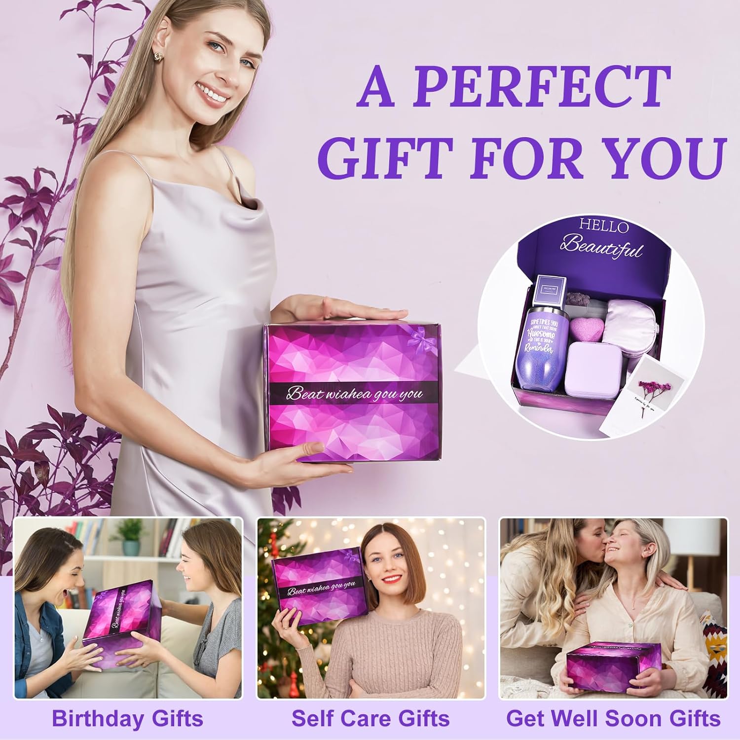 Birthday Gifts for Women Gifts Basket: Self Care Gifts,Romantic Spa Self Care Package with Purple Flannel Blanket,Unique Xmas Gifts for Her - Birthday Gifts for Mom, Wife, Girlfriend, Friends, Sister - Image 9