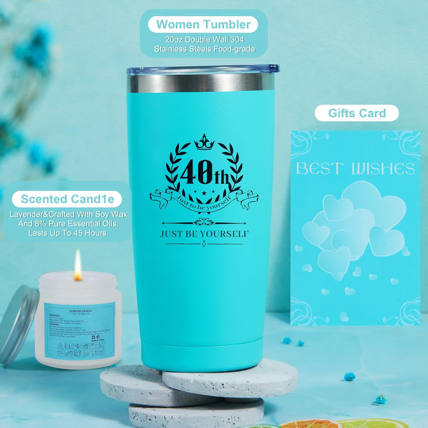 40th Birthday Gifts for Women – Luxury Spa Gift Basket with Tumbler, Candle, Bath Bombs, Socks & More – Self Care Set for Wife, Mom, Sister, Friends – 12 PCS Relaxation Gifts Box - Image 2