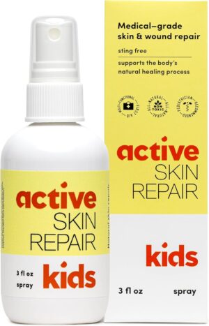 Active Skin Repair Kids First Aid Spray – Non-Toxic & Natural Kids Antiseptic Formula for Minor Cuts, Wounds, Scrapes, Rashes, Sunburns, and Other Skin Irritations (3oz Spray)