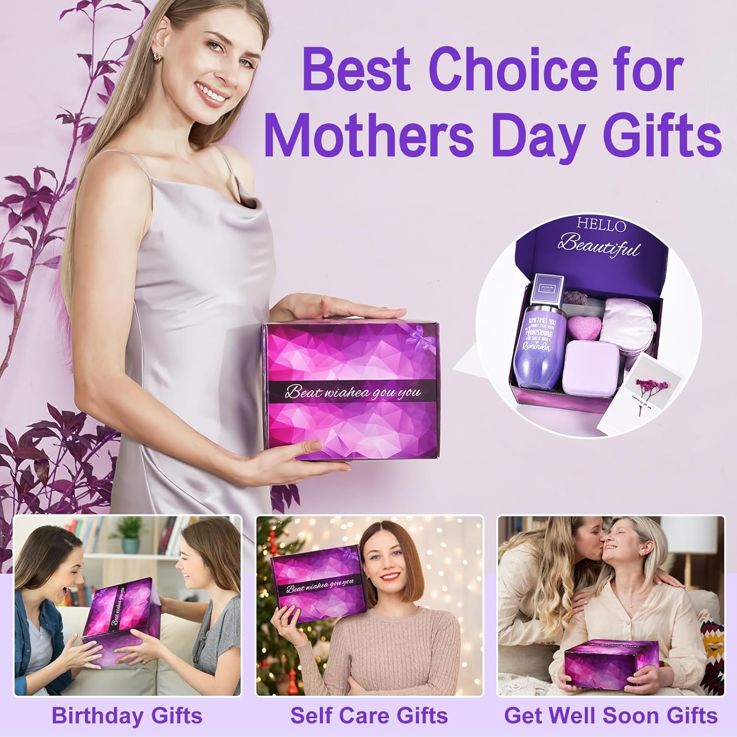 Birthday Gifts for Women Gifts Basket: Self Care Gifts,Romantic Spa Self Care Package with Purple Flannel Blanket,Unique Xmas Gifts for Her - Birthday Gifts for Mom, Wife, Girlfriend, Friends, Sister - Image 2