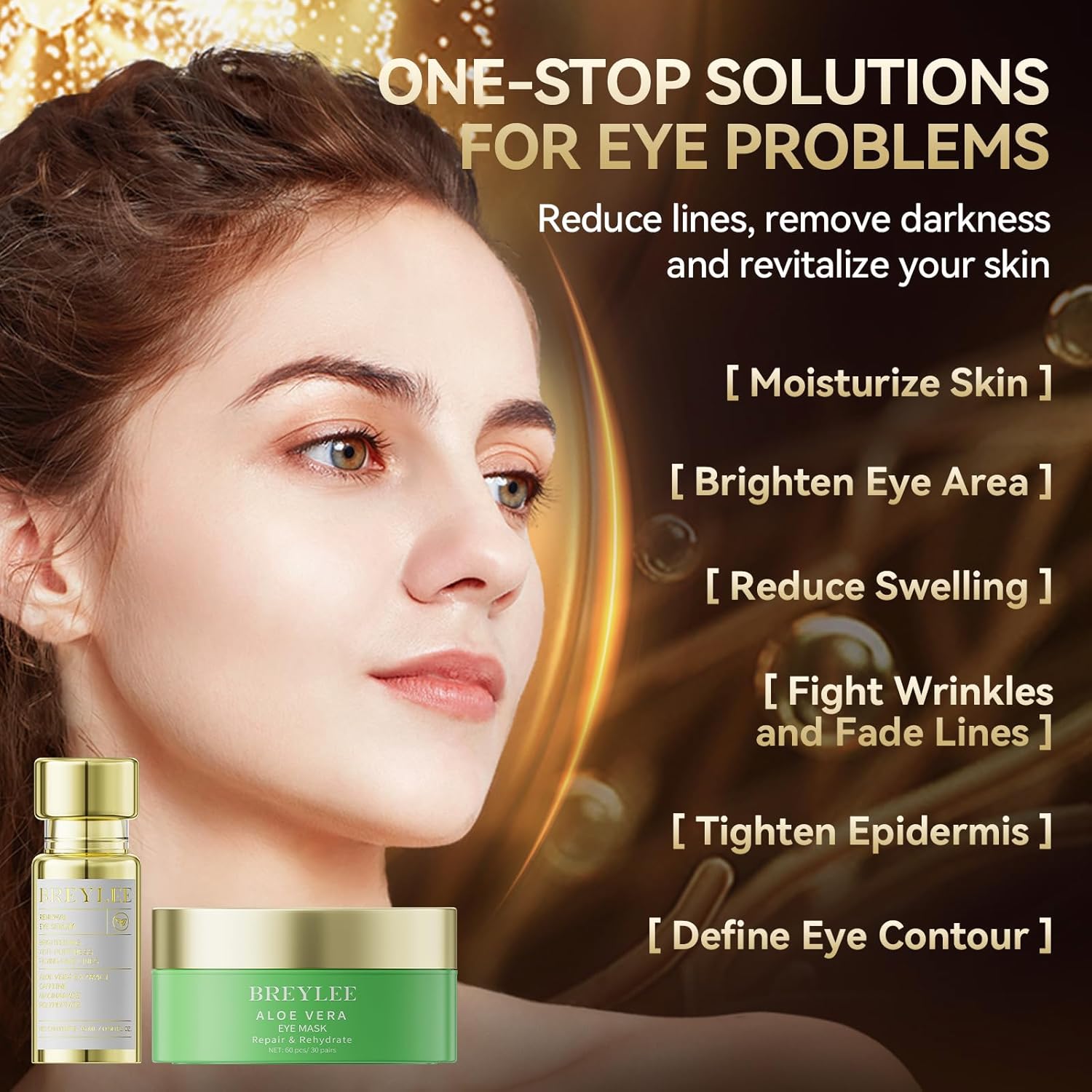 BREYLEE Renewal Care Kit with Aloe Vera Eye Masks – 60 Pcs & Renewing Serum, Under Eye Patches For Puffy Eyes,Hydrates, Improves And Firms The Eye Area, Suitable For Both Women And Men - Image 2