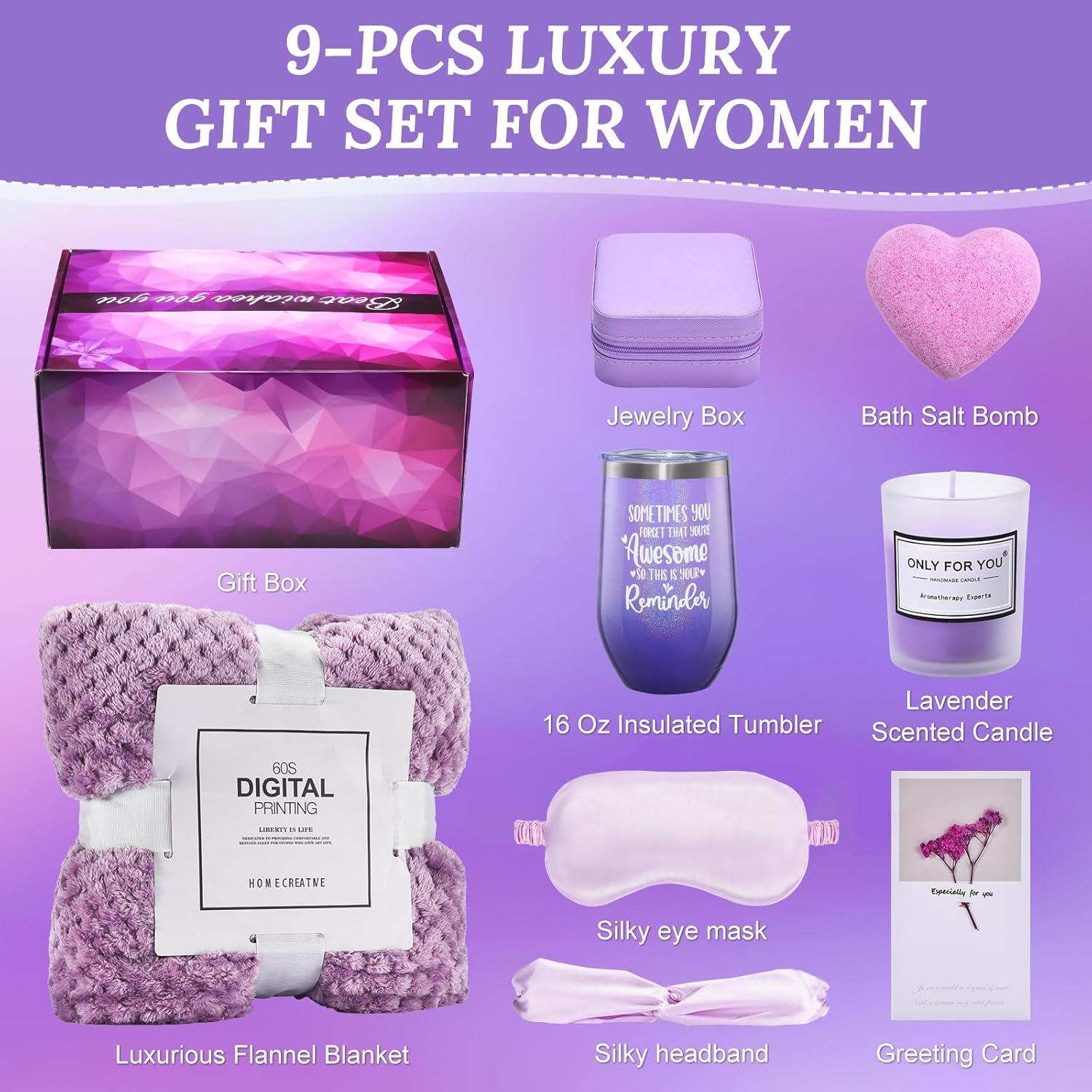 Birthday Gifts for Women Gifts Basket: Self Care Gifts,Romantic Spa Self Care Package with Purple Flannel Blanket,Unique Xmas Gifts for Her - Birthday Gifts for Mom, Wife, Girlfriend, Friends, Sister - Image 3