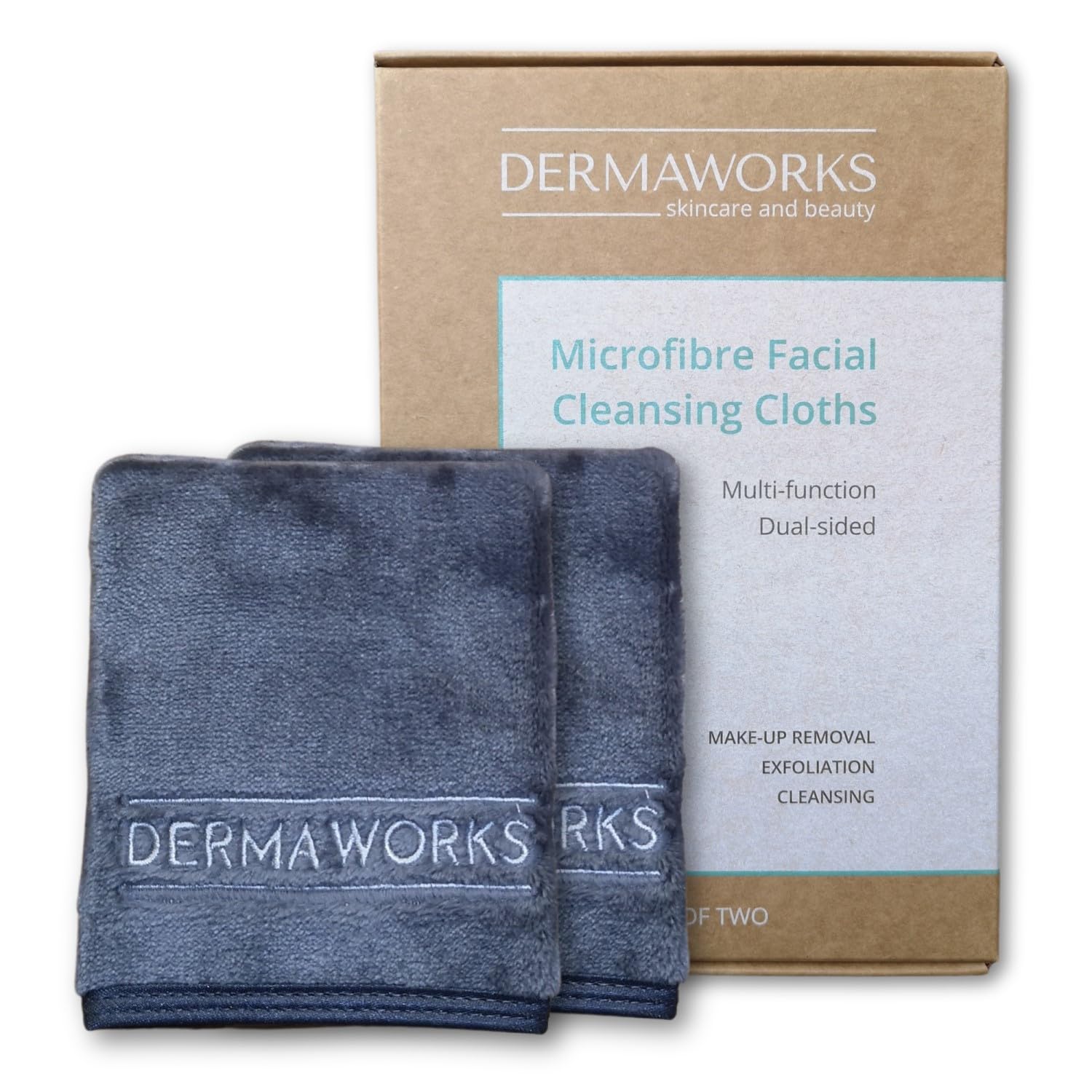 DERMAWORKS LUXURY FACE CLOTHS for Men & Women – Microfibre Flannel Face Cloths – Makeup Remover Cloth – Cleansing & Exfoliating – Soft & Gentle for Sensitive Skin – Home & Travel Wash Cloth – 2 Pack