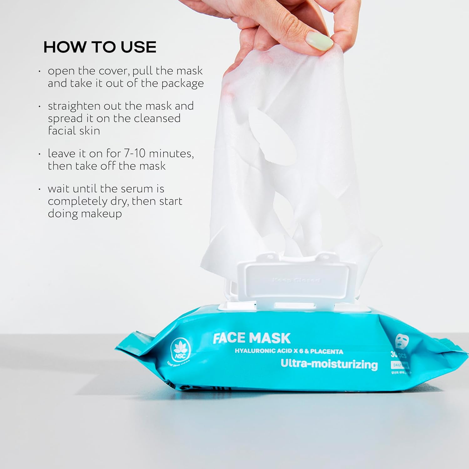 NSC Korean Moisturizing Face Masks with Hyaluronic Acid - 30-Pack Premium Hydrating Sheet Mask Set - Advanced K-Beauty with Shea Butter and Jojoba Oil - Skincare Monthly Supply for All Skin Types - Image 6