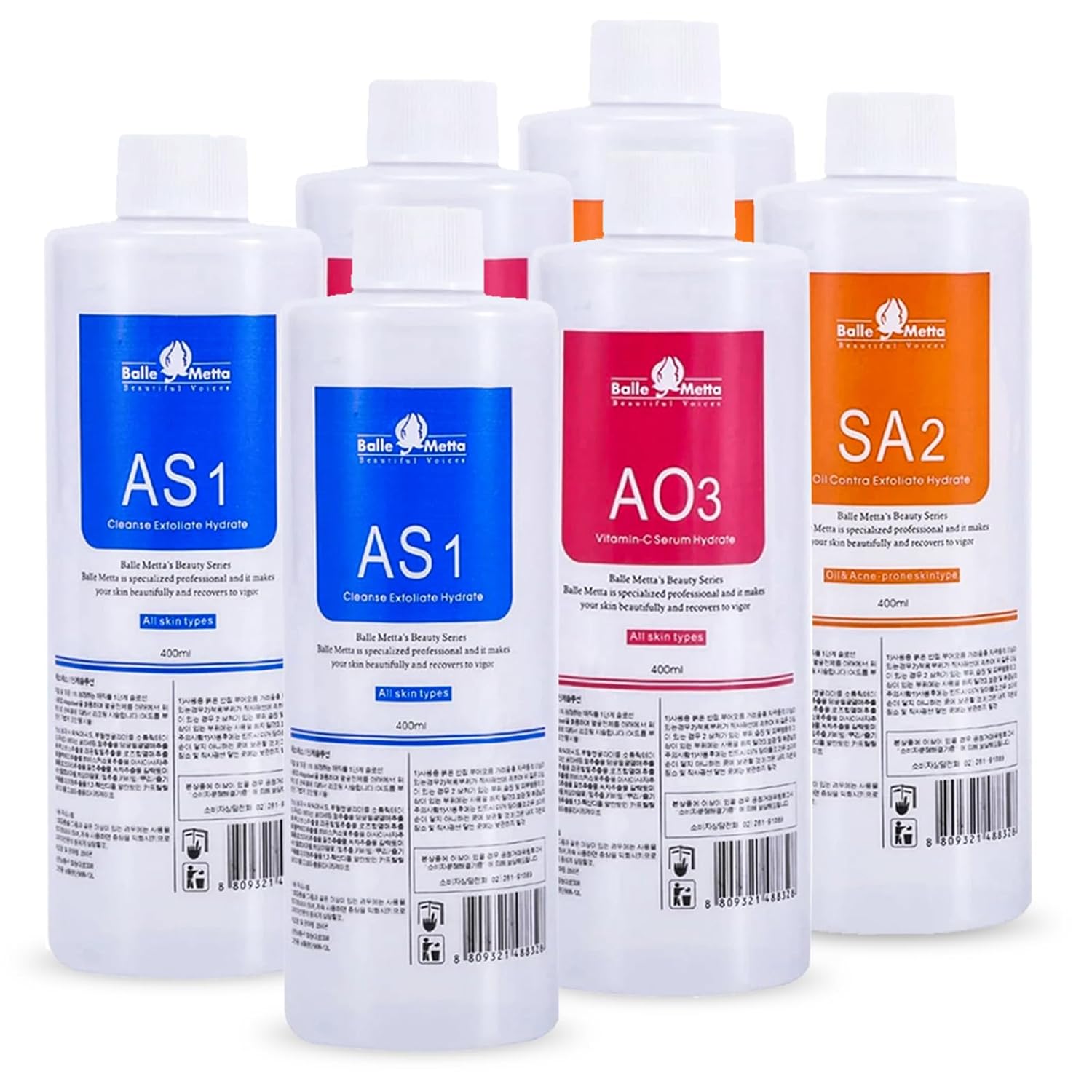 Hydrate Solution for Facial AS1 SA2 AO3 for Hydrogen Oxygen Facial Machine Professional, Aqua Peeling Solution Hydrate Serums for Facial Cleansing, Face Skin Care, Hydrating (400ml/6Pcs)