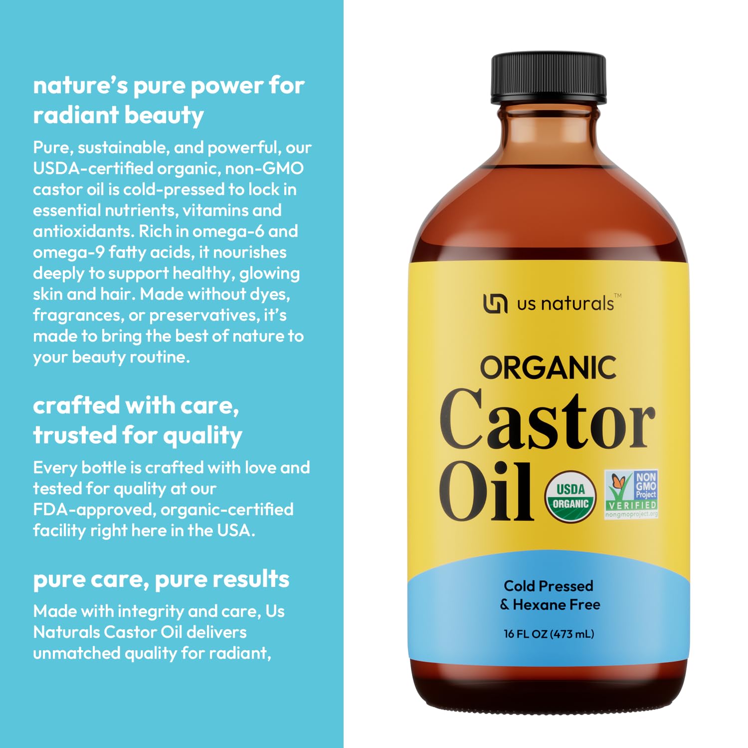 16oz Organic Castor Oil – Glass Bottle – USDA Certified Organic & Non-GMO – 100% Pure, Cold-pressed, Unrefined, Hexane-free – Premium Glow-Boosting Oil for Skin, Hair, Lashes, Nails & More - Image 7