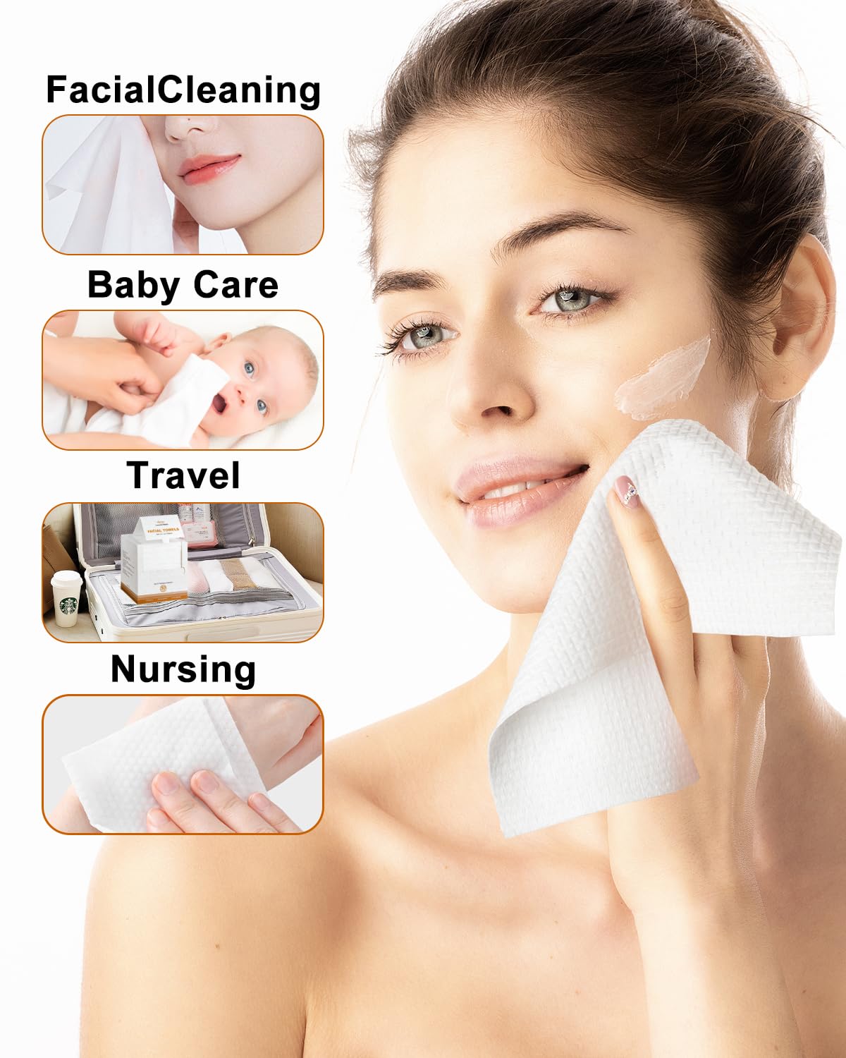 Disposable Face Towel,Biodegradable Facial Towels,Extra Thick Soft Large Clean Facial Towels Plant Fiber Facial Washcloth Dry Wipes for Sensitive Skin,Travel,Makeup Remover-50 Count - Image 5