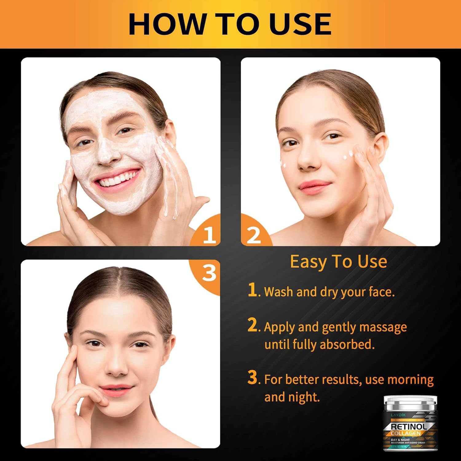 Retinol Cream for Face with Hyaluronic Acid, Moisturizer Anti Aging Collagen Cream for Women and Men, Reduce Wrinkles, Fine Lines, Day and Night,1.7 Fl Oz - Image 6