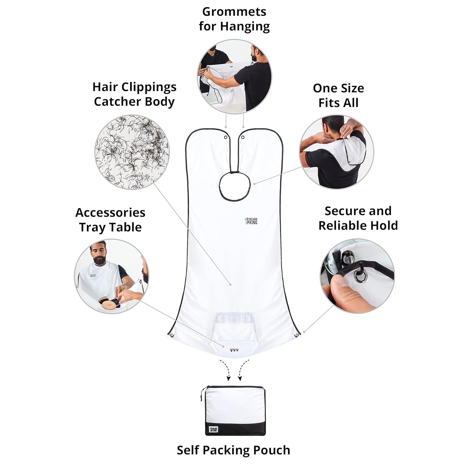 Beard King Beard Bib Apron - Shaving Set for Dad - As Seen on Shark Tank - Men's Hair Catcher for Shaving - Grooming Accessories - Packing Pouch, White - Image 4