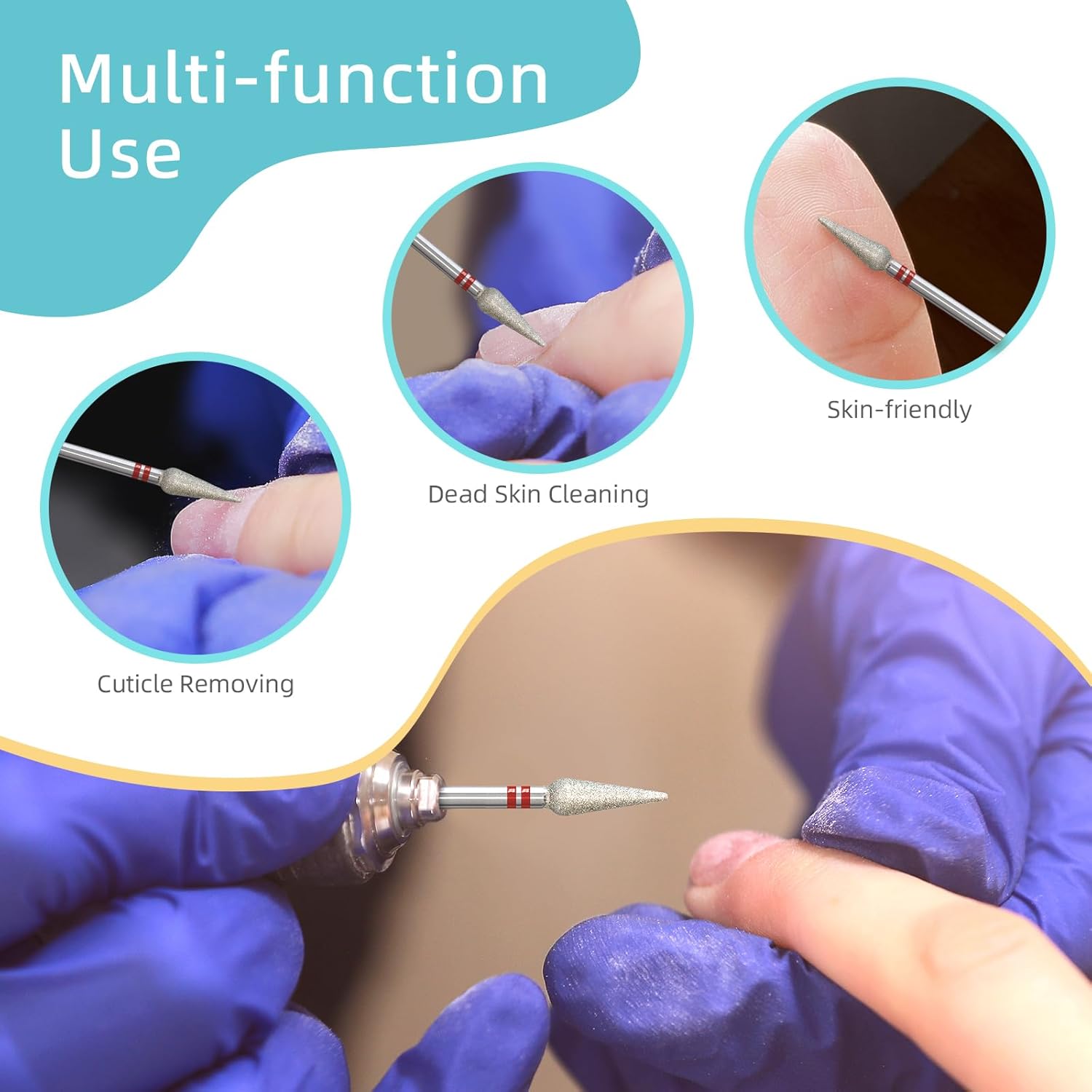 4mm Long Bud Cuticle Clean Nail Drill Bit, 5Pcs/Set Russian Diamond Nail Bits Professional Safety Under Nail Cleaner Burr for Cuticle Dead Skin, Electric Nails Drill Accessories, Fine - Image 3