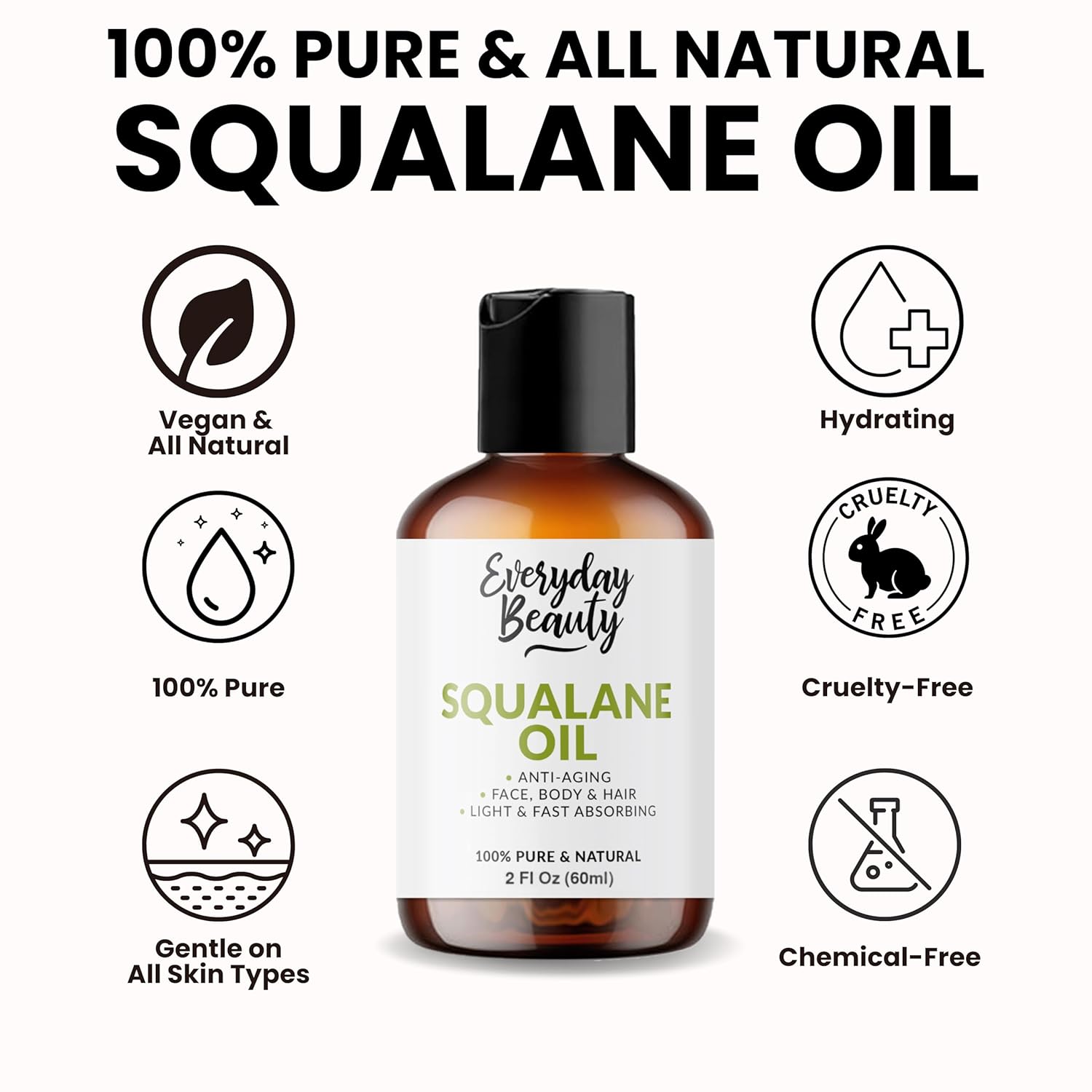 Squalane Oil - 100% Pure & Natural Plant Derived Facial Oil 2 Fl Oz - Cold Pressed and Unrefined Premium Grade Multipurpose Moisturizing Oil for Skin and Hair - Image 6