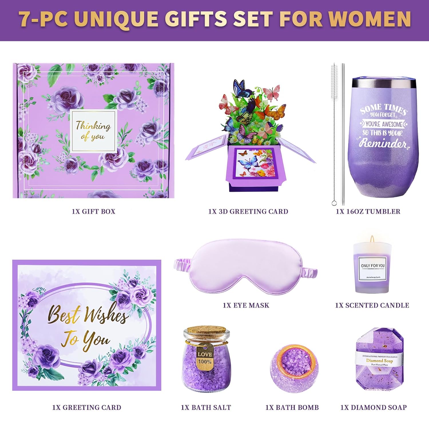 Birthday Gift for Women Spa Gift Set - Unique Get Well Soon Gifts for Women, Relaxing Self Care Package for Her, Thank You Gifts for Mom, Wife, Sister, Friend, Female Coworker (Lavender)