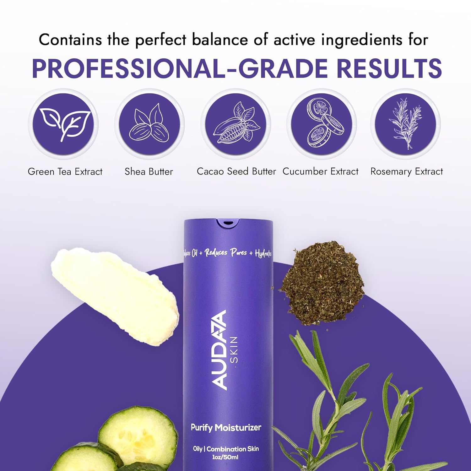 Purify Hydrating Face & Body Cream with Green Tea Extract, Shea Butter, Cocoa Butter, Cucumber & Rosemary Essential Oils – Natural Moisturizer for Radiant, Soft, Soothing Skin – Made in USA - Image 3