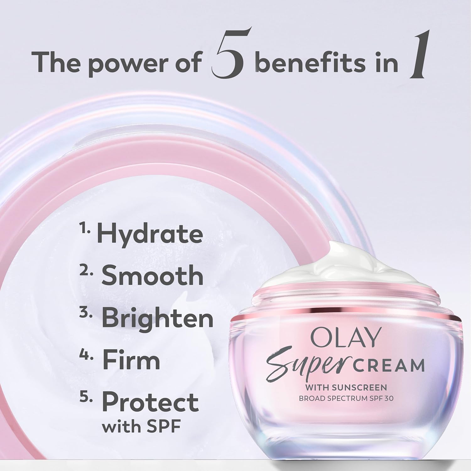 Olay Super Cream with Sunscreen SPF 30, Lightweight Face Moisturizer with Sun Protection, 5-in-1 Skin Care Benefits - Hydrating, Brightening, Firming - Niacinamide, Vitamin C, Collagen Peptide, 1.7 oz - Image 2