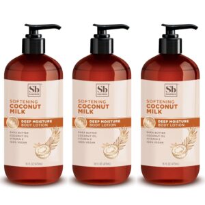 Soapbox Moisturizing Body Lotion, Coconut Milk & Sandalwood with Aloe and Shea Butter, Pack of 3 Hand Lotion Bottles, Vegan Skin Care Products, Moisturizer for Dry Skin, 3 Pack, 16oz Each
