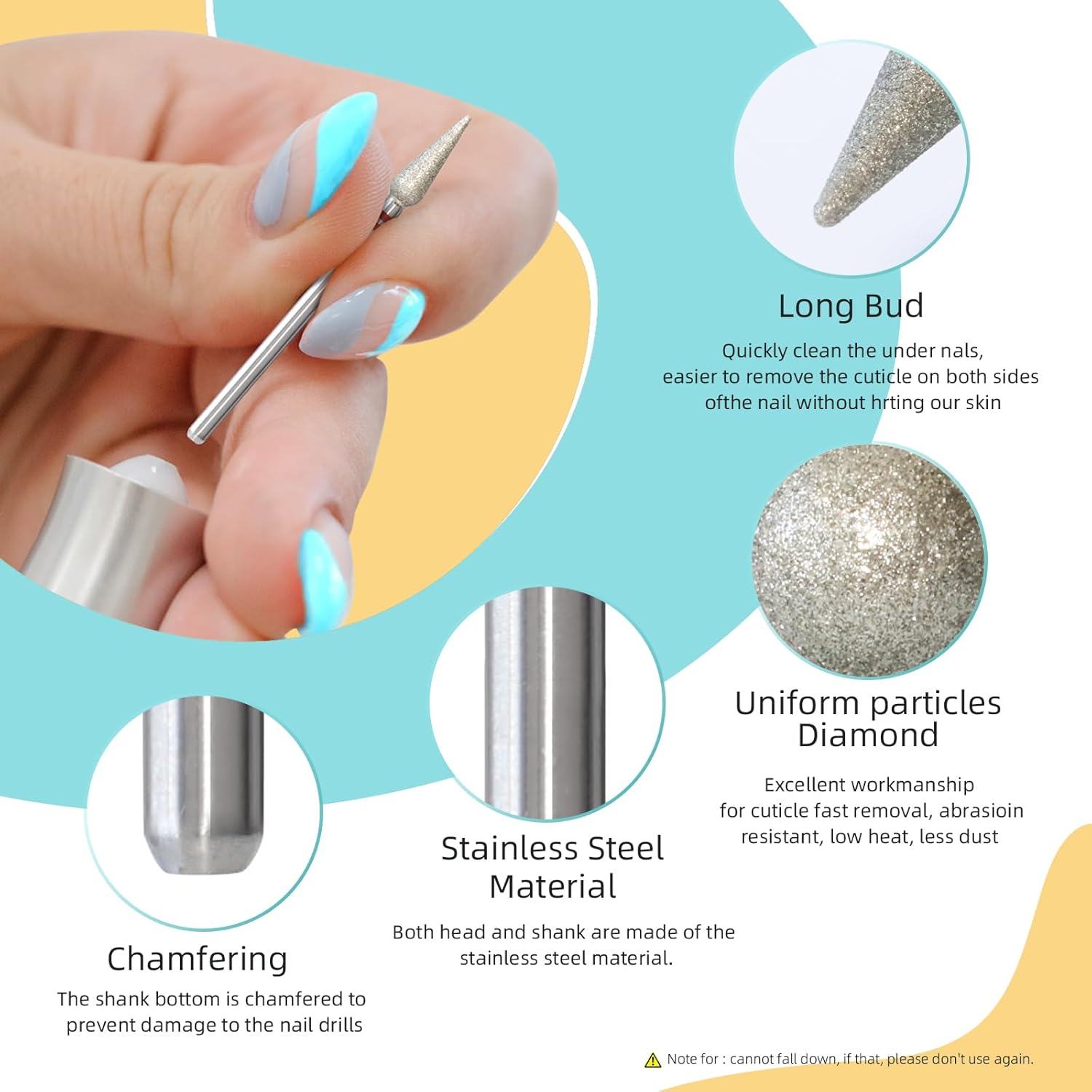 4mm Long Bud Cuticle Clean Nail Drill Bit, 5Pcs/Set Russian Diamond Nail Bits Professional Safety Under Nail Cleaner Burr for Cuticle Dead Skin, Electric Nails Drill Accessories, Fine - Image 5