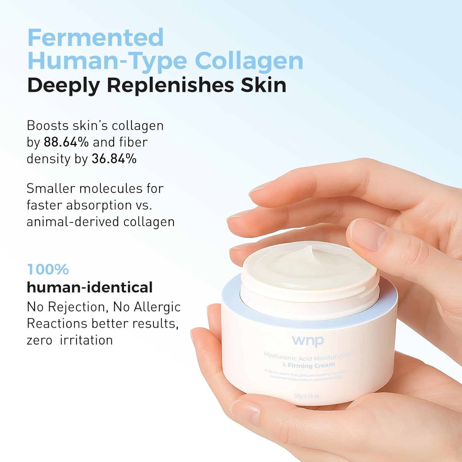 WNP Hyaluronic Acid Moisturizing & Firming Cream -4D Hyaluronic Acid, Aloe Vera,Peptides,Collagen,Ceramides Anti-Aging Face Moisturizer Vegan SkinCare for Fine Lines,Wrinkles Dry Sensitive Skin - Image 3