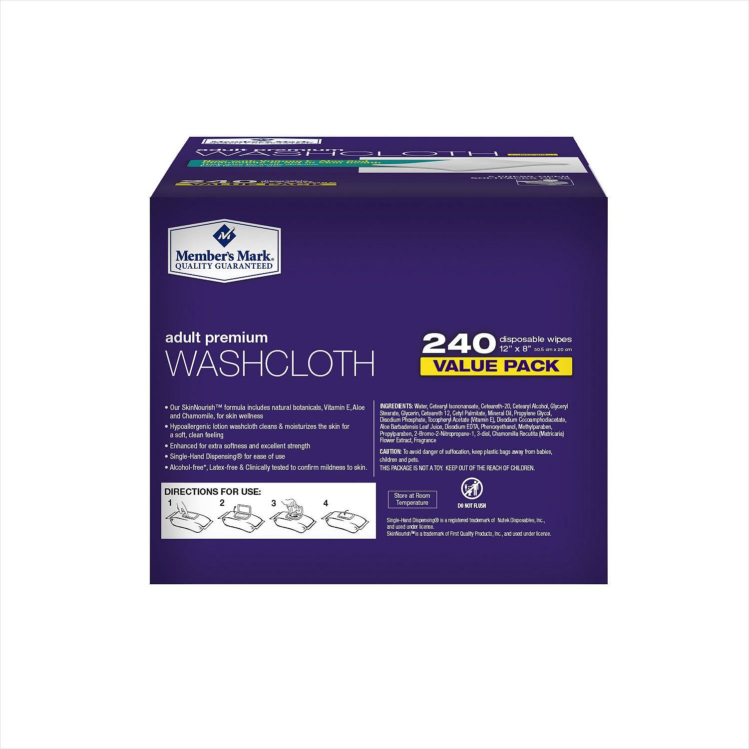 Members Mark Adult Premium eacnE Disposable Washcloth Value Pack, 240 Count (2 Pack) - Image 2