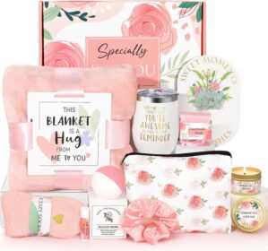 Birthday Gifts for Women, Self Care Gifts for Women, Relaxing Spa Gifts Basket Care Package w/Flannel Blanket, Unique Gifts Box for Mom Her Best Friend Sister Grandma Wife