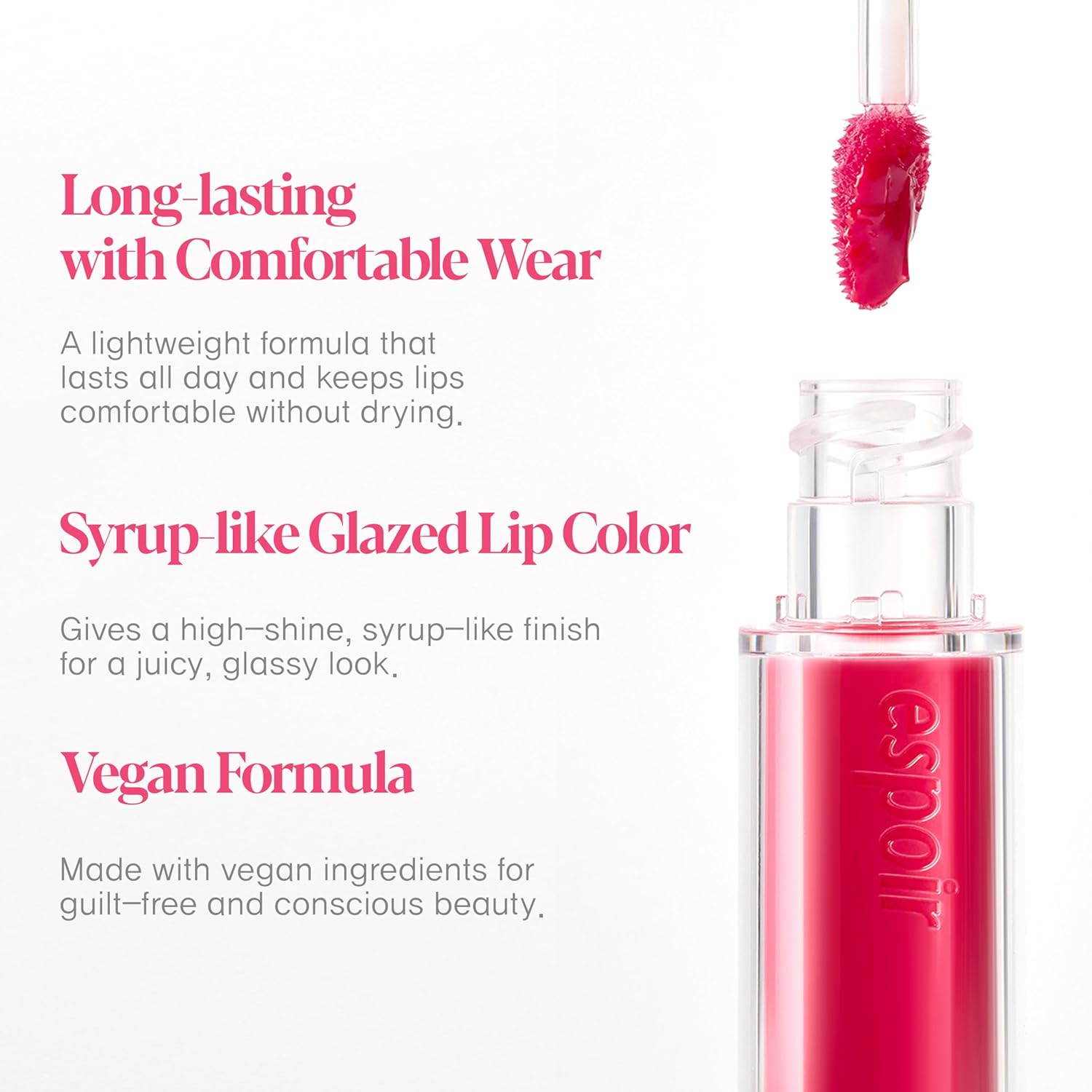 Espoir Couture Lip Tint Glaze #12 Cherry Sorbet 0.14oz | Volumizing Lip Stain with Syrupy Shine | Long-Lasting & Vibrant Color for Radiant Lip Look | Moisturizing & Glossy Lip Tint | Korean Lip Makeup - Image 3
