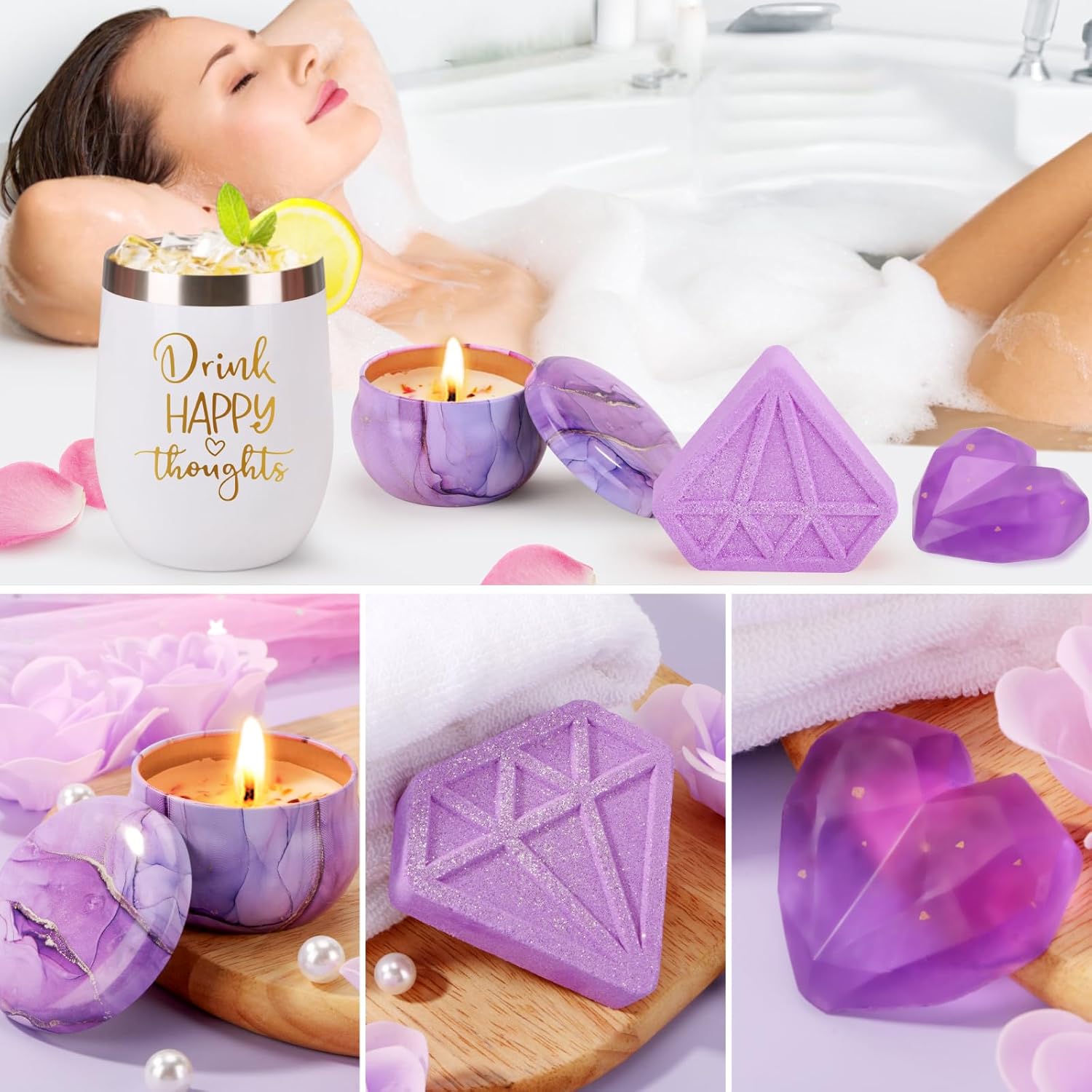 Birthday Gifts for Women Self Care Gift Set, Purple Relaxing Spa Gift Baskets Care Package Get Well Soon Gifts, Unique Christmas Gifts for Mom Her Sister Friend Wife Grandma Girlfriend - Image 3