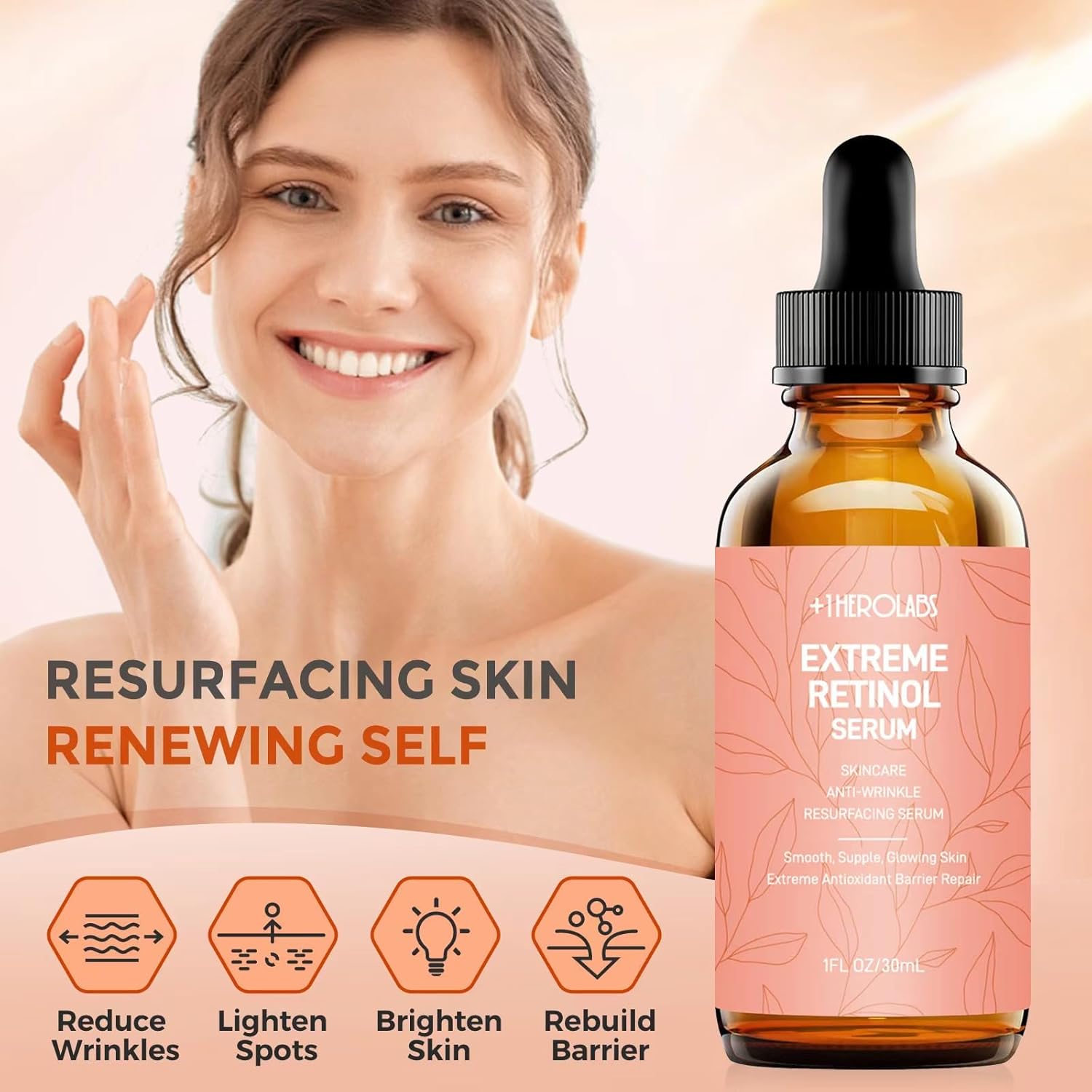 Retinol Serum for Face 2.5%, B5 Resurfacing Retinol Serum with Vitamin C, Vitamin E, Hyaluronic Acid, Niacinamide, Peptide for Anti-Aging, Wrinkle Smoothing, Dark Spot Corrector, Brighten Dullness - Image 2
