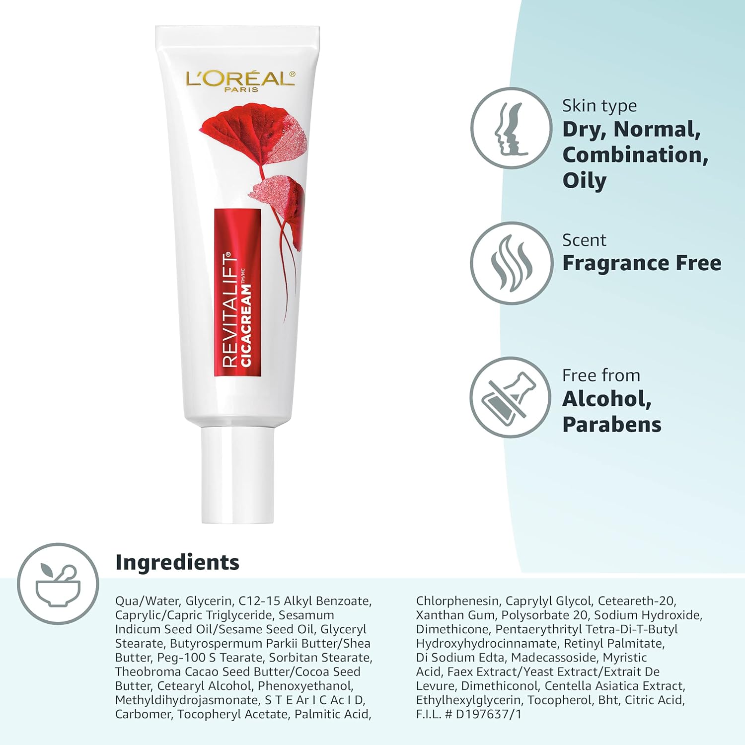 L'Oreal Paris Revitalift Cicacream Anti-Aging Face Moisturizer with Centella Asiatica for Anti-Wrinkle and Skin Barrier Repair, Fragrance Free, Paraben Free, 1.7 fl; oz. - Image 9
