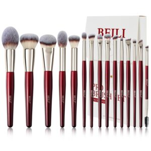 BEILI Makeup Brushes 15Pcs Professional Eyeshadow Brush Set Premium Synthetic Makeup Brushes for Liquid, Cream & Powder Eyeshadow(Red)