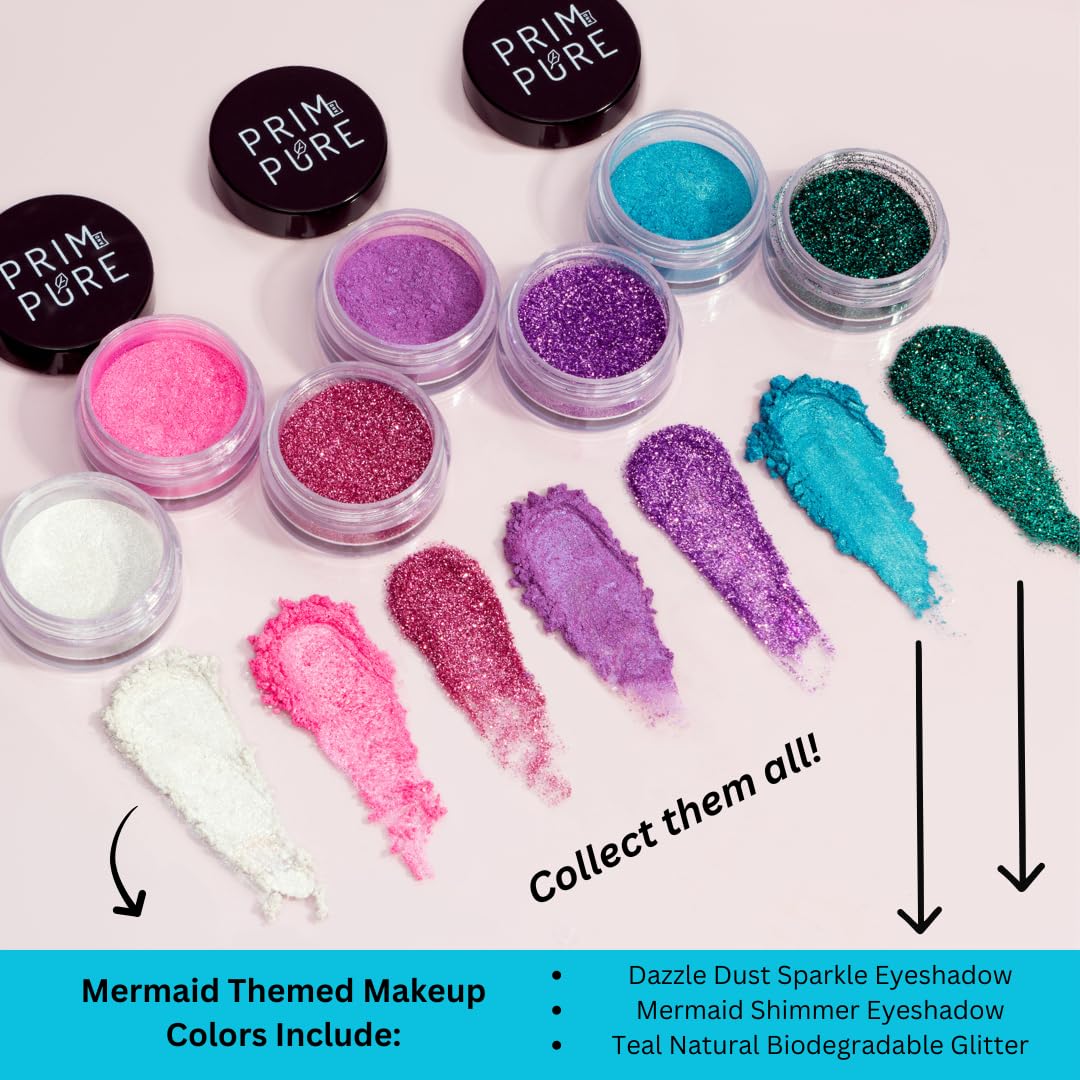 Prim and Pure Kids Makeup Gift Set - Stencil, Makeup Eyeshadow Bioglitter Lip Gloss and Cosmetic Bag Mirror Makeup Brush Accessories (Mermaid Blue) - Image 3