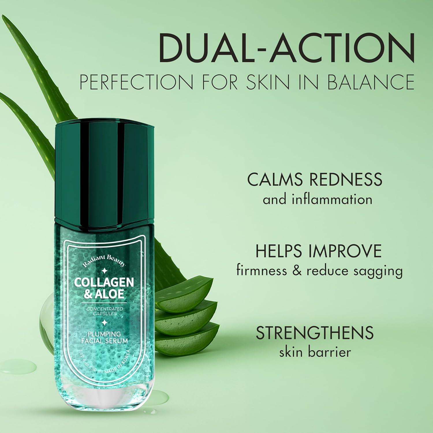 Collagen & Aloe Facial Serum - Anti-Aging, Plumping, Hydrating - Reduces Fine Lines & Wrinkles, Combats Dark Spots - Dermatologist Tested, Korean Skin Care - 1.69 FL.OZ. - Image 2